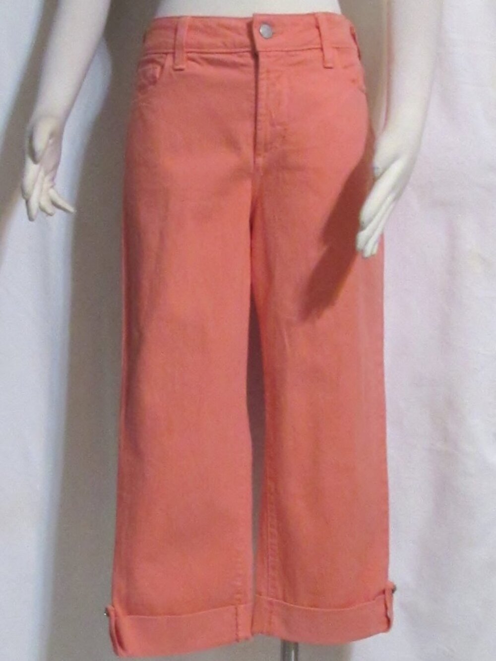New Women's Ladies NYDJ Melon Orange Stretch Denim Crop Pants Jeans Capris 4 $99